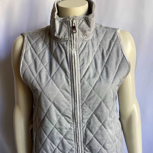 Banana Republic Soft Grey Quilted Vest with Velvet Trim Detail - Picture 1 of 5